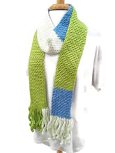Load image into Gallery viewer, Lime Green/Blue/White Color Block Skinnee Scarf