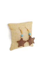 Load image into Gallery viewer, Brown Star Resin Bead Earrings with Light Blue Czech Glass Beads