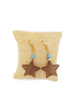 Load image into Gallery viewer, Brown Star Resin Bead Earrings with Light Blue Czech Glass Beads