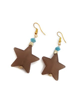 Load image into Gallery viewer, Brown Star Resin Bead Earrings with Light Blue Czech Glass Beads