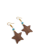 Load image into Gallery viewer, Brown Star Resin Bead Earrings with Light Blue Czech Glass Beads
