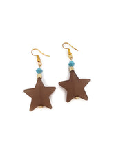 Load image into Gallery viewer, Brown Star Resin Bead Earrings with Light Blue Czech Glass Beads