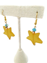 Load image into Gallery viewer, Golden Brown Star Resin Bead Earrings with Light Blue Czech Glass Beads