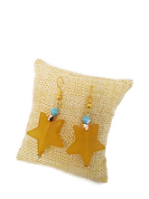 Load image into Gallery viewer, Golden Brown Star Resin Bead Earrings with Light Blue Czech Glass Beads