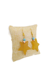 Load image into Gallery viewer, Golden Brown Star Resin Bead Earrings with Light Blue Czech Glass Beads