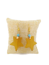 Load image into Gallery viewer, Golden Brown Star Resin Bead Earrings with Light Blue Czech Glass Beads