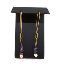 Load image into Gallery viewer, Judi Amethyst & Pearl Paperclip Chain Earrings