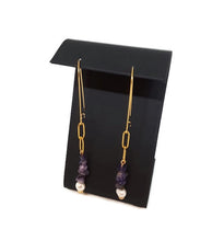 Load image into Gallery viewer, Judi Amethyst & Pearl Paperclip Chain Earrings