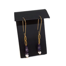 Load image into Gallery viewer, Judi Amethyst & Pearl Paperclip Chain Earrings