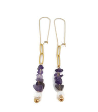 Load image into Gallery viewer, Judi Amethyst & Pearl Paperclip Chain Earrings