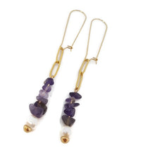 Load image into Gallery viewer, Judi Amethyst & Pearl Paperclip Chain Earrings