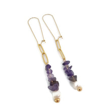 Load image into Gallery viewer, Judi Amethyst & Pearl Paperclip Chain Earrings