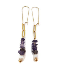 Load image into Gallery viewer, Judi Amethyst & Pearl Paperclip Chain Earrings