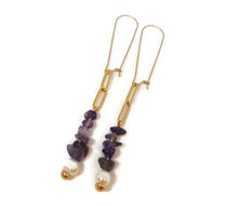 Load image into Gallery viewer, Judi Amethyst & Pearl Paperclip Chain Earrings