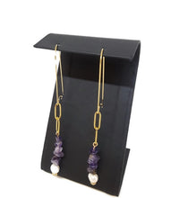 Load image into Gallery viewer, Judi Amethyst & Pearl Paperclip Chain Earrings