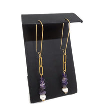 Load image into Gallery viewer, Judi Amethyst & Pearl Paperclip Chain Earrings