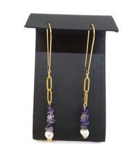 Load image into Gallery viewer, Judi Amethyst & Pearl Paperclip Chain Earrings