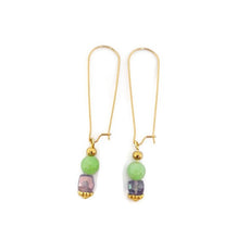 Load image into Gallery viewer, Princess Amethyst & Light Green Calcite Bead Earrings