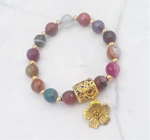 Load image into Gallery viewer, Multi-Color Quench Crackled Agate & Round Bead Bracelet
