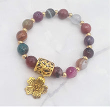Load image into Gallery viewer, Multi-Color Quench Crackled Agate & Round Bead Bracelet