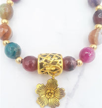 Load image into Gallery viewer, Multi-Color Quench Crackled Agate & Round Bead Bracelet