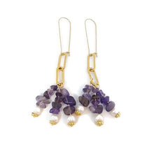 Load image into Gallery viewer, Rose Amethyst & Pearl Paperclip Earrings