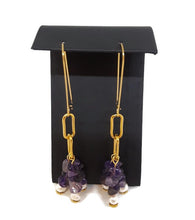 Load image into Gallery viewer, Rose Amethyst & Pearl Paperclip Earrings