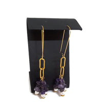 Load image into Gallery viewer, Rose Amethyst & Pearl Paperclip Earrings