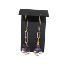 Load image into Gallery viewer, Rose Amethyst & Pearl Paperclip Earrings