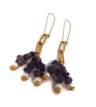 Load image into Gallery viewer, Rose Amethyst & Pearl Paperclip Earrings