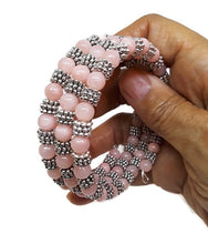 Load image into Gallery viewer, Rose Quartz Color Calcite Bead Memory Wire Wrap Bracelet
