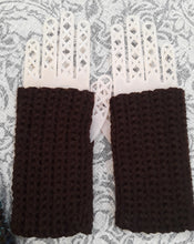Load image into Gallery viewer, Brown Tweed and Light Blue Cowl with Fingerless Gloves