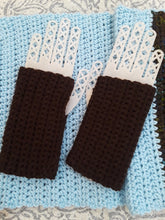 Load image into Gallery viewer, Brown Tweed and Light Blue Cowl with Fingerless Gloves