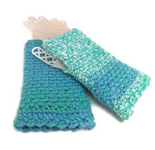 Load image into Gallery viewer, Woven Fingerless Gloves -Seafoam/Periwinkle/White