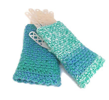 Load image into Gallery viewer, Woven Fingerless Gloves -Seafoam/Periwinkle/White