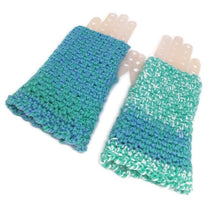 Load image into Gallery viewer, Woven Fingerless Gloves -Seafoam/Periwinkle/White