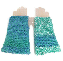 Load image into Gallery viewer, Woven Fingerless Gloves -Seafoam/Periwinkle/White