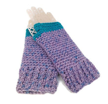 Load image into Gallery viewer, Woven Fingerless Gloves -Turquoise/Lavender