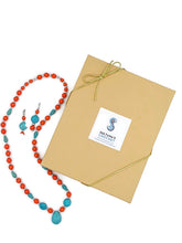 Load image into Gallery viewer, Orange &amp; Turquoise Color Ceramic Bead Necklace and Earring Set
