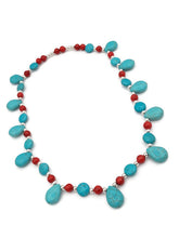 Load image into Gallery viewer, Red &amp; Turquoise Color Ceramic Bead Stretch Necklace and Earring Set
