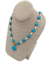 Load image into Gallery viewer, Mother of Pearl &amp; Turquoise Color Ceramic Bead Stretch Necklace and Earring Set
