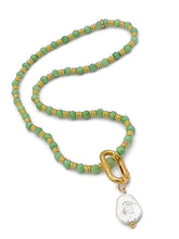 Load image into Gallery viewer, Peridot Color Calcite Bead &amp; Fresh Water Pearl Necklace and Earring Set

