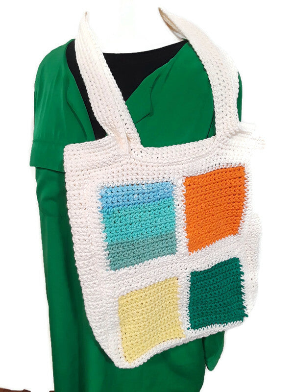 Color Block Crochet Tote Bag