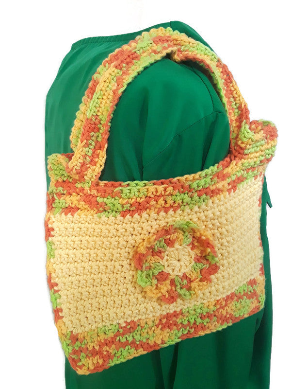 Yellow & Multi-Color Crochet Tote Bag