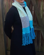 Load image into Gallery viewer, Blueberry Color Block Crochet Scarf
