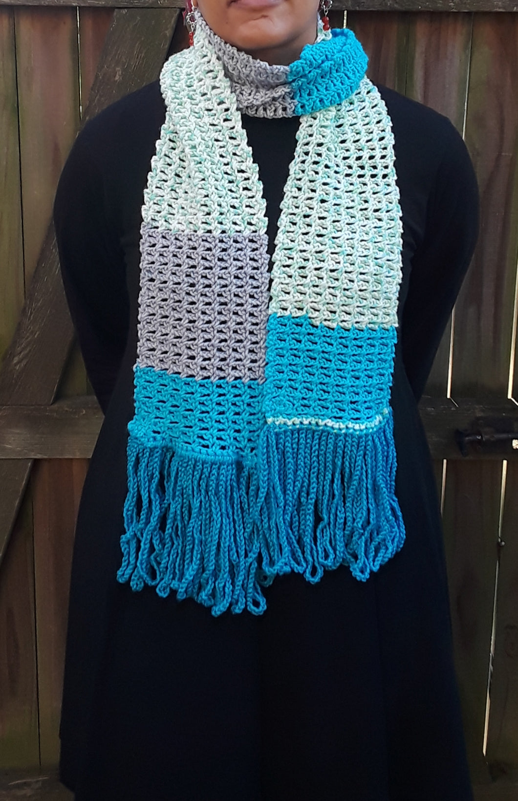 Blueberry Color Block Crochet Scarf