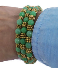 Load image into Gallery viewer, Peridot Green Color Calcite Bead Memory Wire Wrap Bracelet
