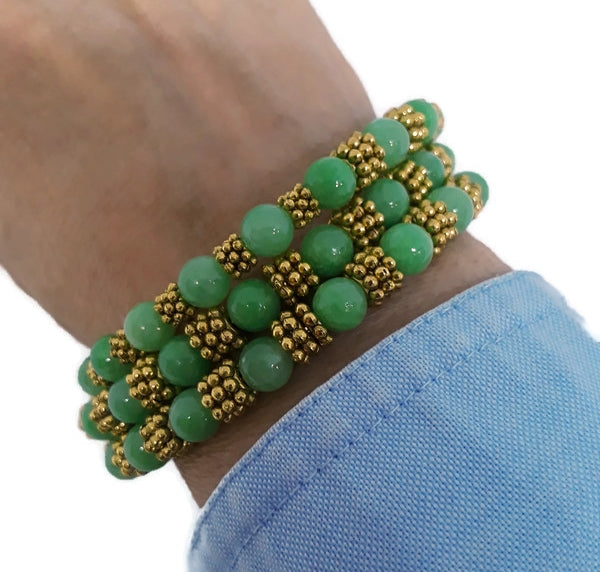 Peridot Green Color Calcite Bead Memory Wire Wrap Bracelet
