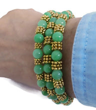Load image into Gallery viewer, Peridot Green Color Calcite Bead Memory Wire Wrap Bracelet
