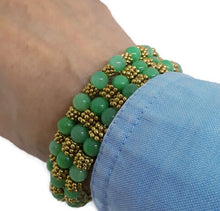 Load image into Gallery viewer, Peridot Green Color Calcite Bead Memory Wire Wrap Bracelet
